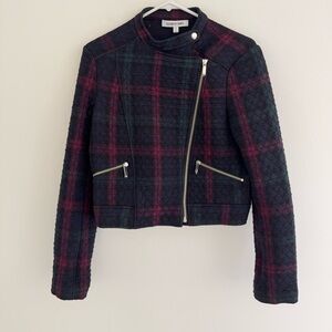 Elizabeth and James Textured Plaid Cropped Moto Jacket Small